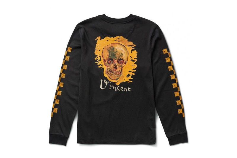 vincent van gogh museum vans collaboration artwork black orange yellow skull checkerboard print long sleeve tee