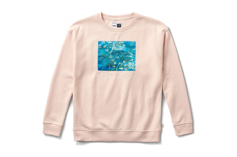 vincent van gogh museum vans collaboration artwork white almond flower tree print white cream blue crewneck sweater blossom