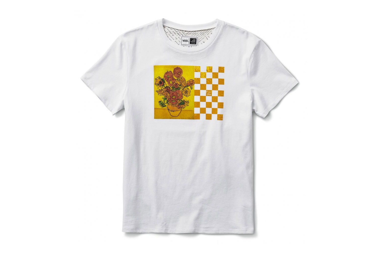 vincent van gogh museum vans collaboration artwork white short sleeve tee shirt yellow sunflower checkerboard print