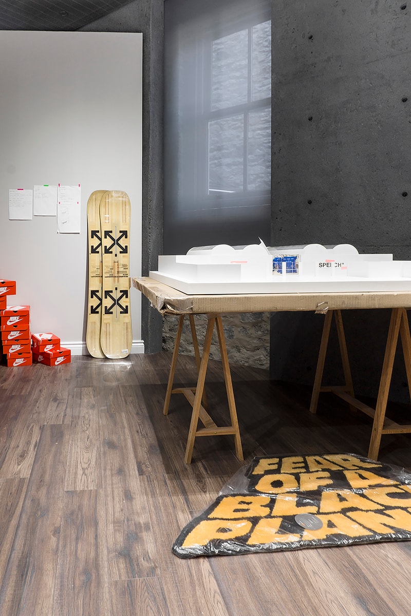 Virgil Abloh CUTTING ROOM FLOOR SSENSE Exhibit july 2018 studio inside recreate customize nike presto rimowa air force 1 rimowa exclusive collaboration signed