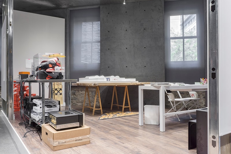 Virgil Abloh CUTTING ROOM FLOOR SSENSE Exhibit july 2018 studio inside recreate customize nike presto rimowa air force 1 rimowa exclusive collaboration signed