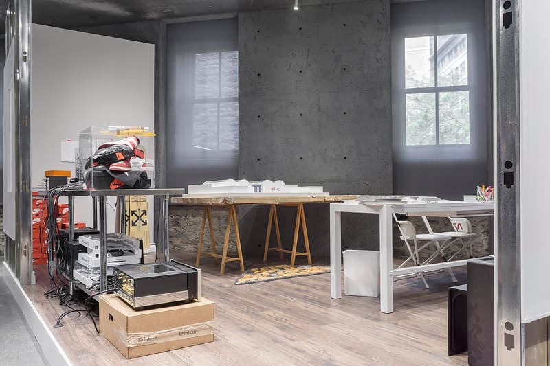 Virgil Abloh CUTTING ROOM FLOOR SSENSE Exhibit july 2018 studio inside recreate customize nike presto rimowa air force 1 rimowa exclusive collaboration signed