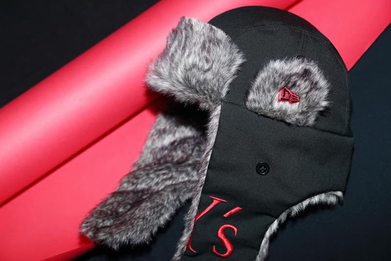 y's yohji yamamoto new era collaboration the trapper fuzzy furry hat waist fanny pack bag shoulder branding logo curved brim cap hat black red japan collection fall winter august 2018 3 drop release date buy purchase sale sell