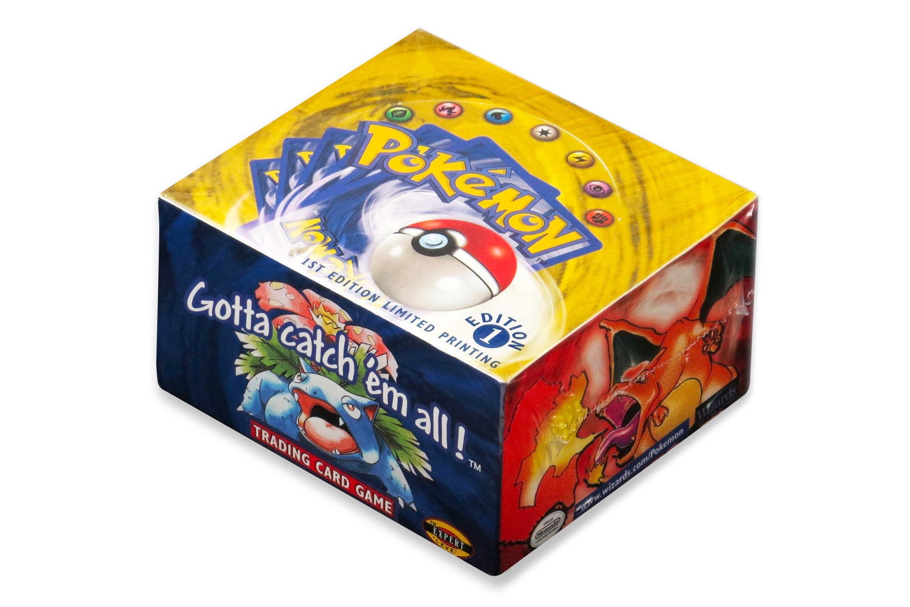 1999 Cards Box Sold 56000 K USD Trading Game Wizards of the Coast The Pokémon Company Auction 1st Edition Limited Printing English Base Set Unopened Booster Box PSA 10