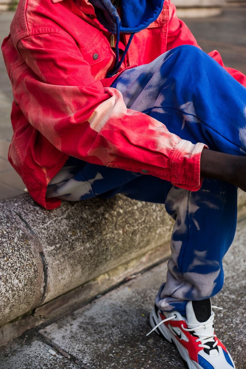 Lookbook 424 ARMES 2018 Collection collaboration red yellow brown orange denim jacket pants hoodie sweatshirt bleached thomas koenig