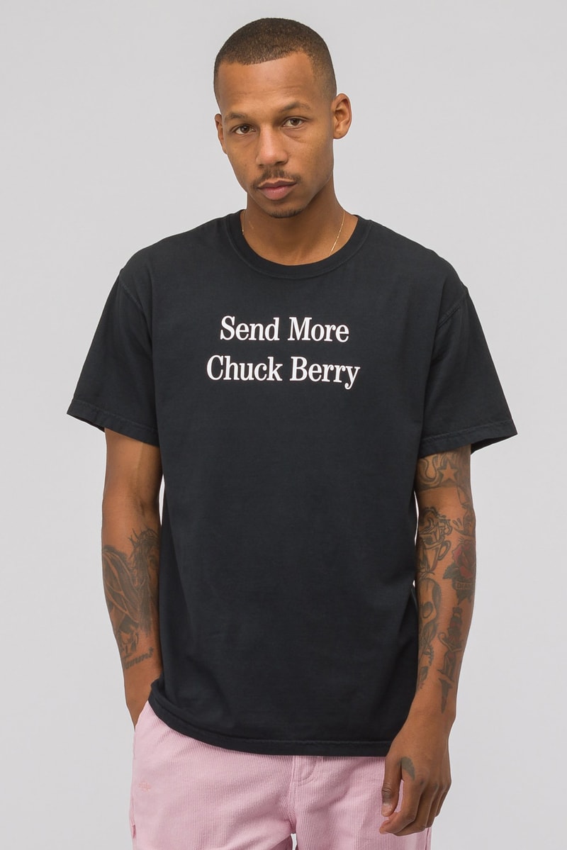 Notre private label tee shirt drop 1 first collection release drop tie dye print embroidery chuck berry