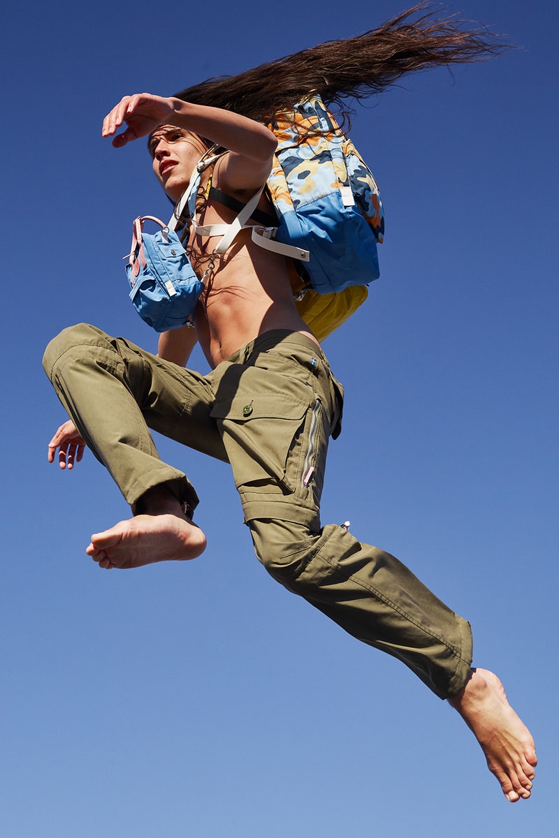 Acne Studios Fjällräven Collab Lookbook Collaboration Collection Fashion Clothing Cop Purchase Buy Available Soon Kanken Hiking Exploration Backpack T-shirt Coat Jacket Trousers Zip Shorts Sleeping Bag Camouflage Swedish