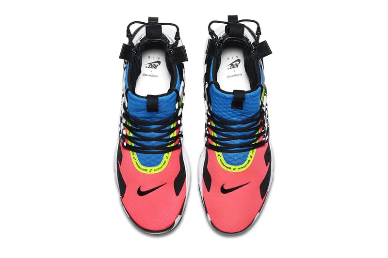 acronym nike air presto mid nike sportswear 2018 september racer pink photo blue white black footwear colorway houndstooth pattern