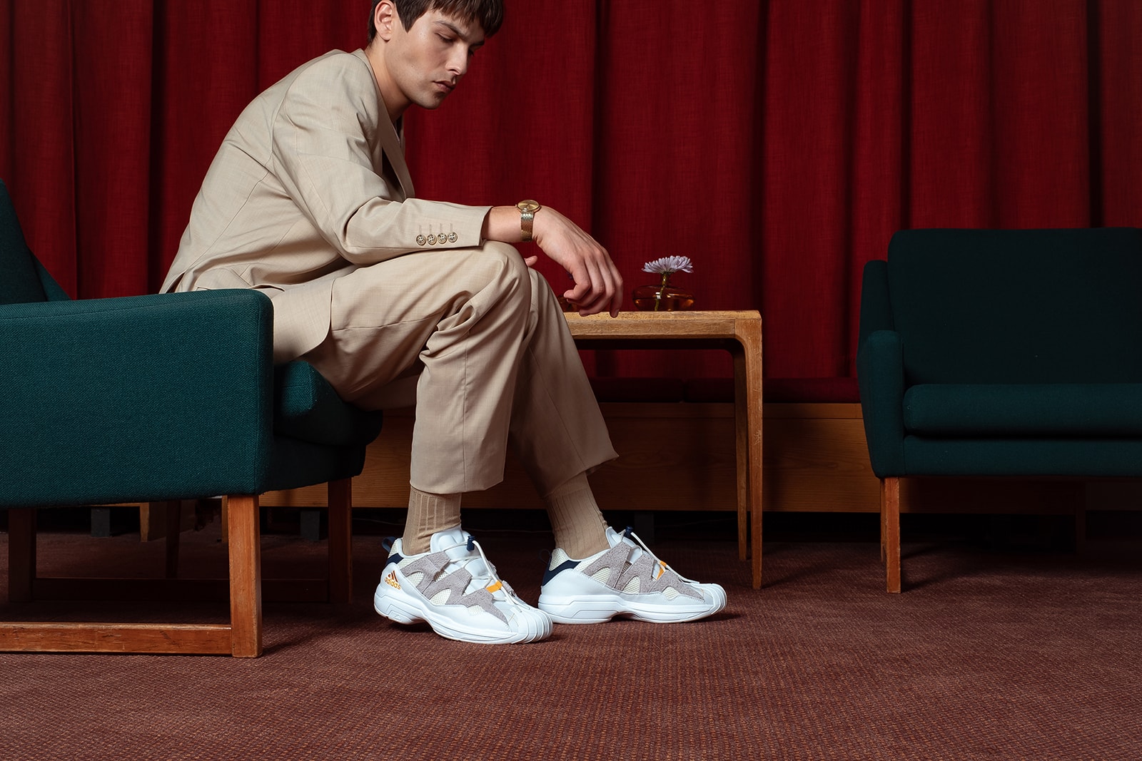 adidas Consortium Workshop Falcon SS2G Sneaker Details Kicks Shoes Trainers Footwear Cop Purchase Buy Now White Primeknit Suede Yellow Detailing Closer Look First