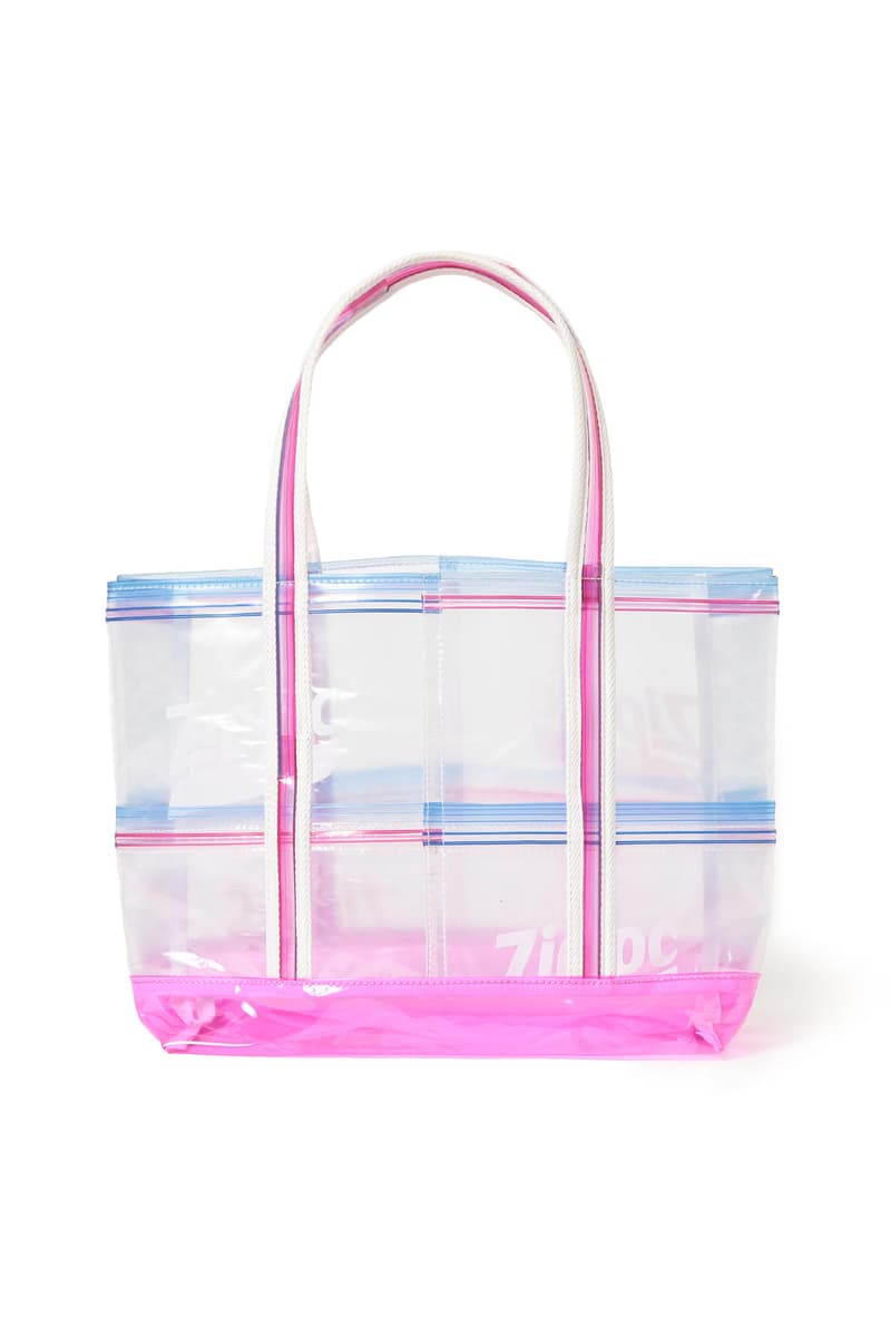 beams couture ray ziploc collaboration bags hats umbrella see through transparent plastic tote bag blue