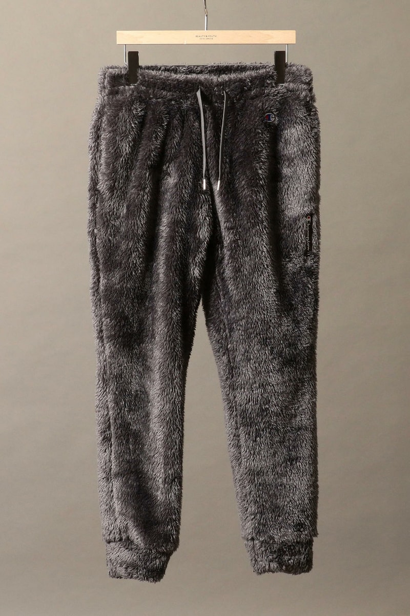 BEAUTY & YOUTH united arrows champion sherpa fleece collaboration collection fall winter 2018 hoodies sweaters sweatpants trousers pants drawstring black green grey tan beige