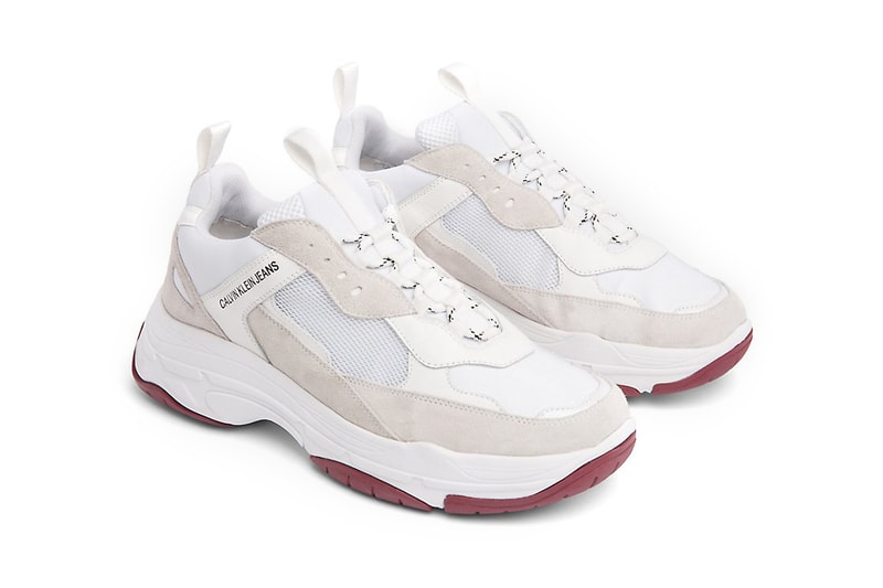 calvin klein jeans marvin chunky runner sneaker dad shoe white black tan beige suede leather 139 usd drop release available sell sale purchase buy cop raf simons