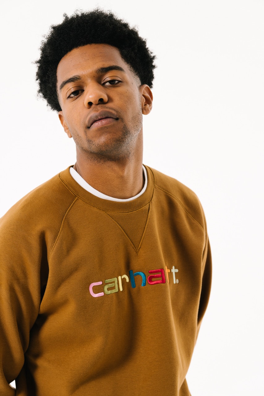 Carhartt WIP Oi Polloi 2018 Capsule Collection Collab Collaboration Cop Purchase Buy Fashion Clothing Sweaters Grey Gray Brown