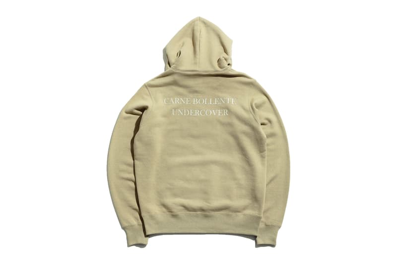 Undercover carne bollente collaboration collection sweater shirt tee tshirt hoodie coaches jacket branding embroidery paris japan madstore drop release date info august 25 2018 purchase sell sale green black white beige