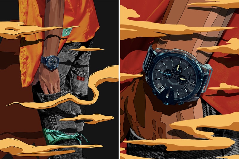 Diesel Mad Dog Jones Transparency Blue Lookbook jeans denim indigo blue clear watches timepieces chronograph Mega Chief DZ4487 MS9 DZ1868