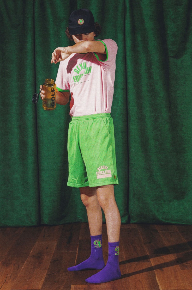 golf wang fall 2018 lookbook collection yellow shorts blue socks logo branding blue tee shirt hat water bottle