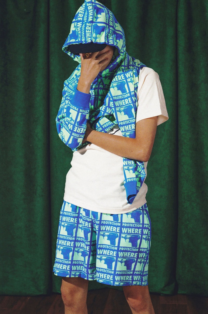 golf wang fall 2018 lookbook collection blue shorts pattern print white tee shirt hoodie gun where protection