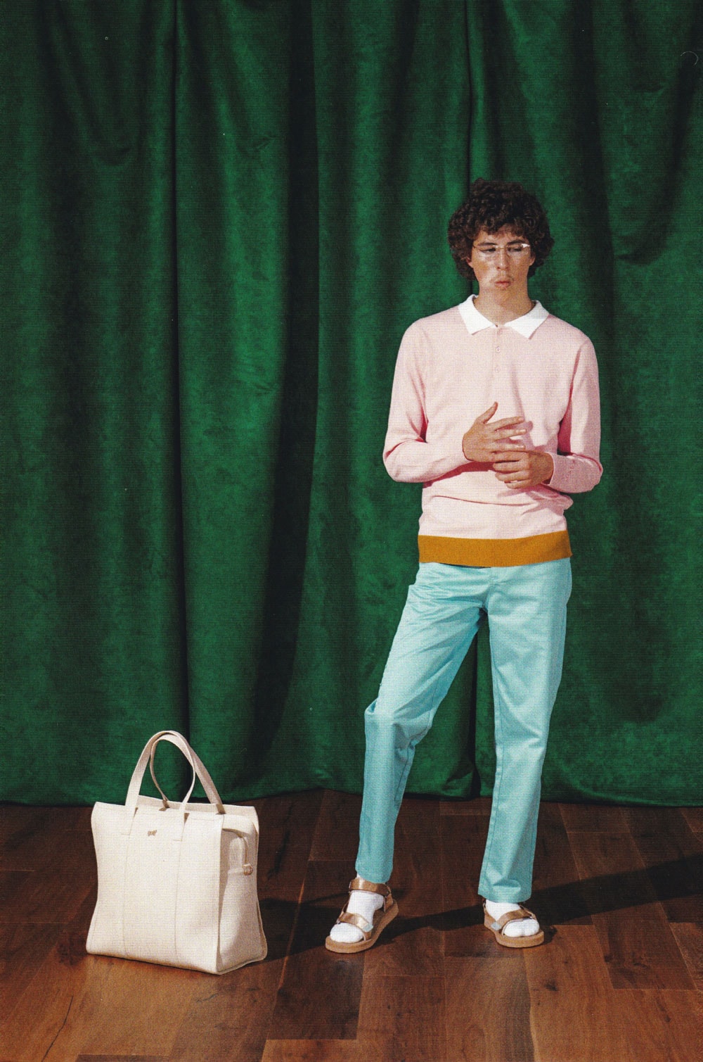 golf wang fall 2018 lookbook collection polo rugby shirt chino pants sandals socks bag tote tan orange pink blue white suicoke collab