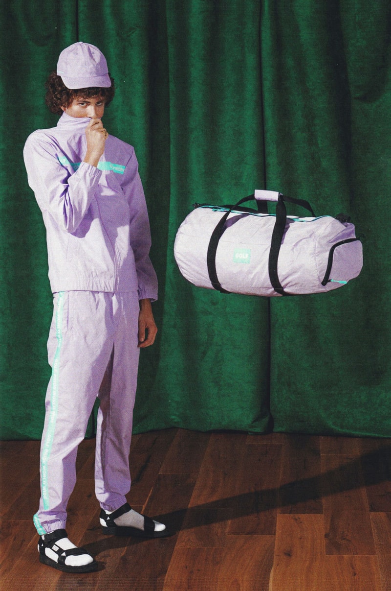 golf wang fall 2018 lookbook collection track suit pink duffel bag black teva sandal hat flat brim suicoke collab