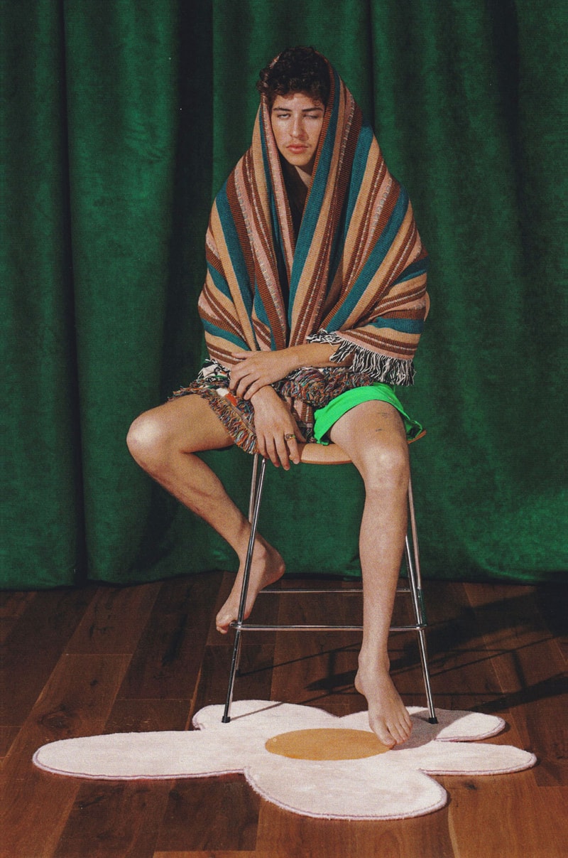 golf wang fall 2018 lookbook collection stripe shawl blanket scarf pattern yellow shorts red orange blue