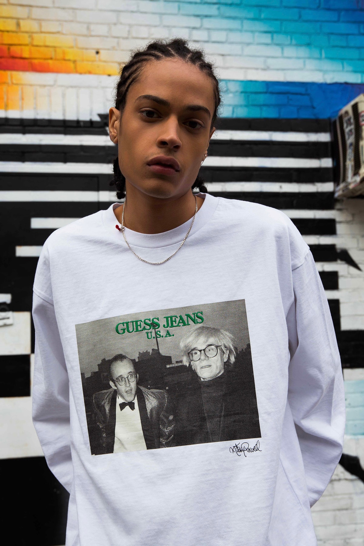 guess green label jeans usa ricky powell collaboration graphic tee shirts sweater long sleeve andy warhol keith haring grace jones print japan shibuya release date drop info buy purchase sale sell black white