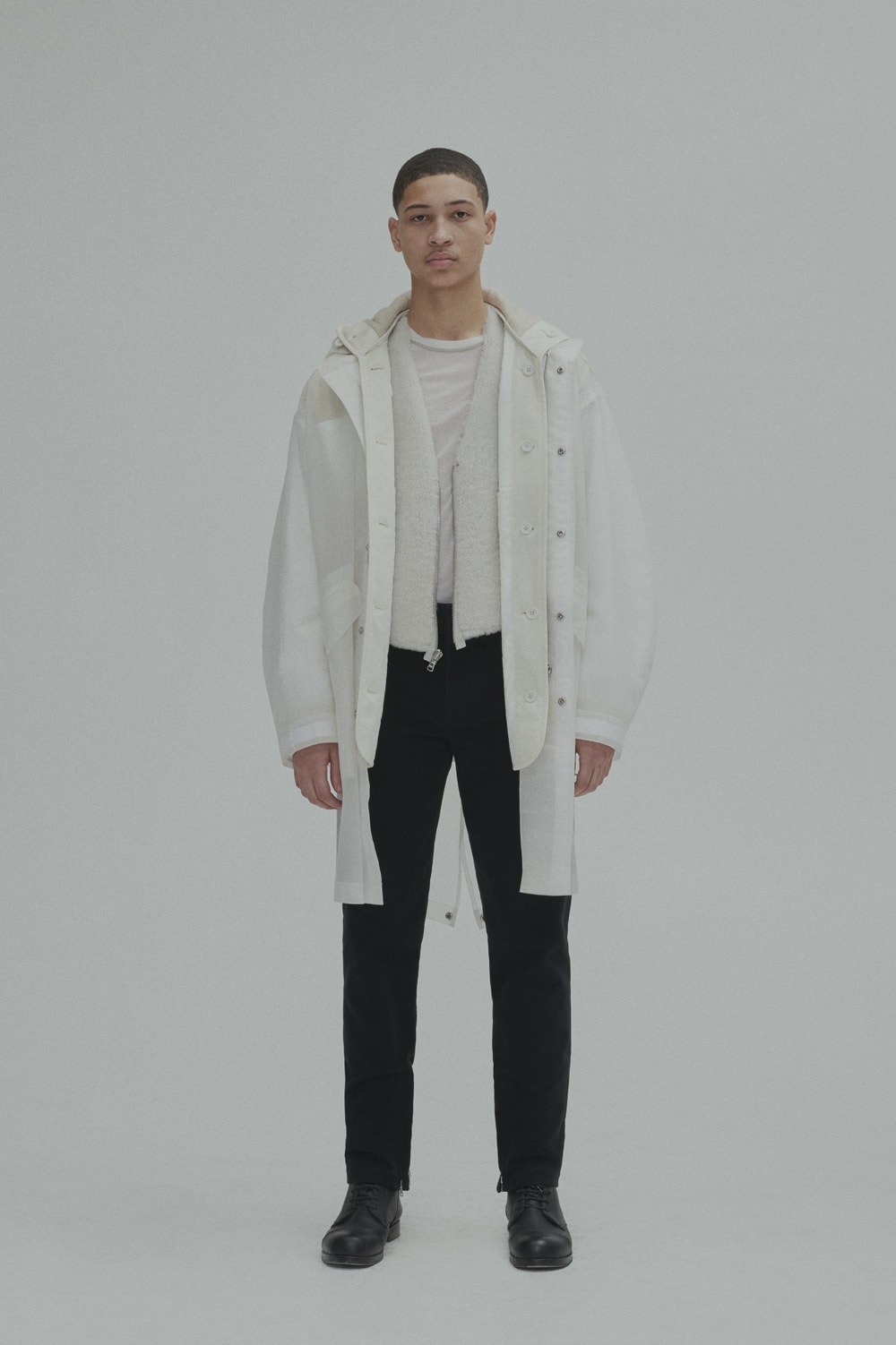 Helmut Lang Fall Winter 2018 Lookbook Jackets Outerwear Shirts Pants Jeans Puffer Sheer Branding Logo