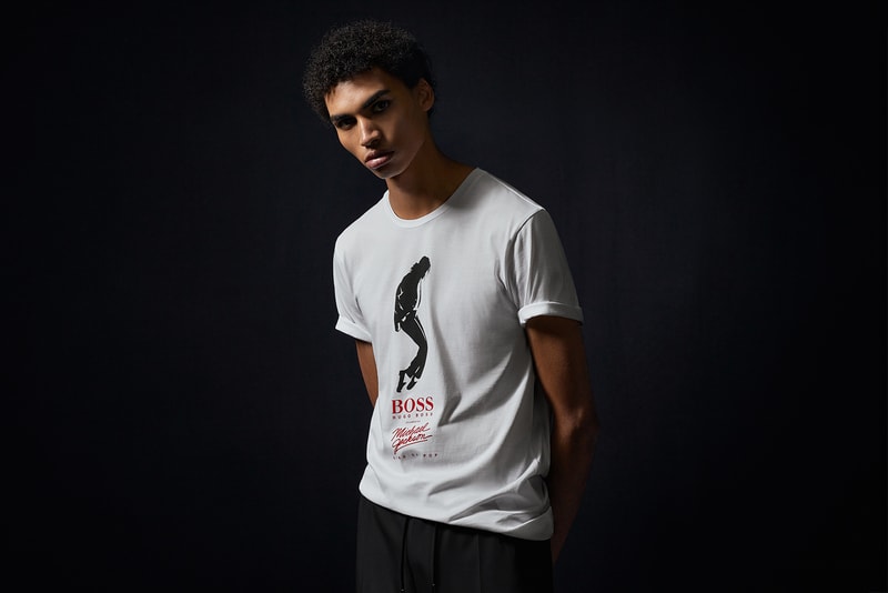 Michael Jackson BOSS Hugo Boss Fall 2018 Capsule Collection suit white t shirt tee king of pop thriller album MJ dance post tee on the wall art print BOSSxMichaelJackson