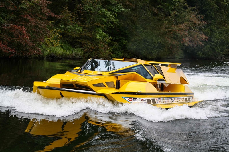 hydrocar surface orbiter transformable amphibious car vehicle water road street 1 one million usd auction sale yellow boat Rick Dobbertin Worldwide Auctioneers
