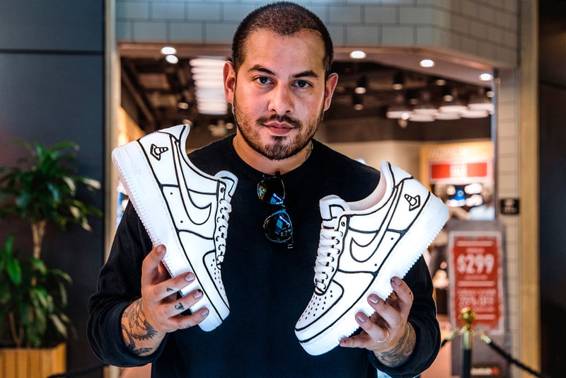 Joshua Vides Artist art Streewear Hustle interview reality to idea the forest hong kong china basketball court sneaker nike air force 1 jordan lebron james black and white outline cones cone mong kok