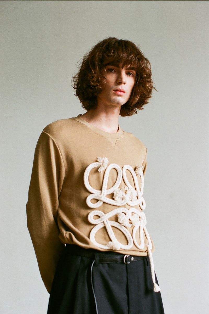 LOEWE Fall/Winter 2018 Jonathan JW Anderson Editorial Dinosaur Forest Green Rope Anagram Sweatshirt Beige Shoes Trainers Sneakers Kicks Fashion Clothing Cop Purchase Buy Available HBX