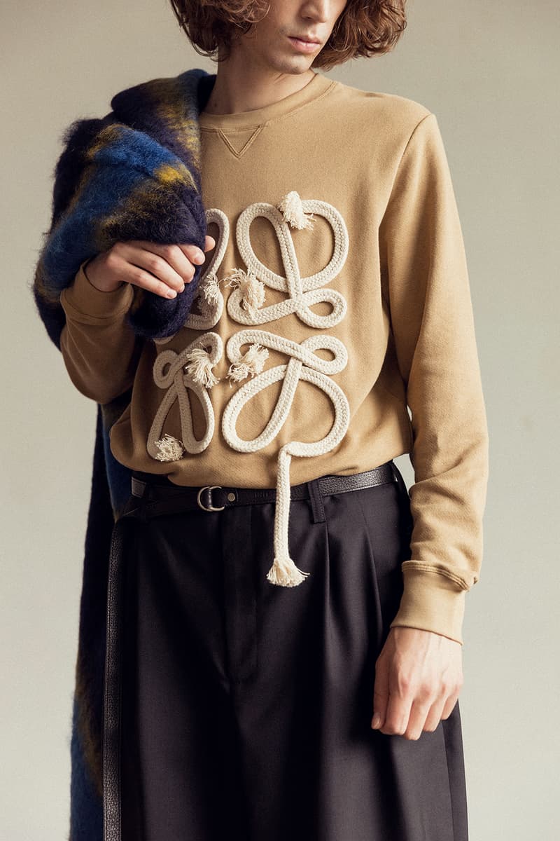 LOEWE Fall/Winter 2018 Jonathan JW Anderson Editorial Dinosaur Forest Green Rope Anagram Sweatshirt Beige Shoes Trainers Sneakers Kicks Fashion Clothing Cop Purchase Buy Available HBX