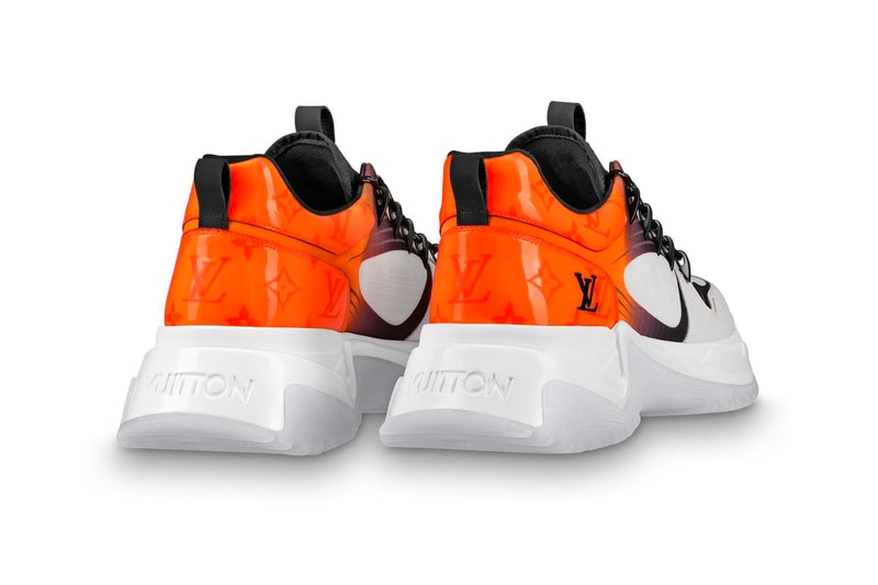 Louis Vuitton Run Away Pulse Sneaker Release Silver Grey Monogram Titanium finish White Orange Fluo canvas Yellow Python leather