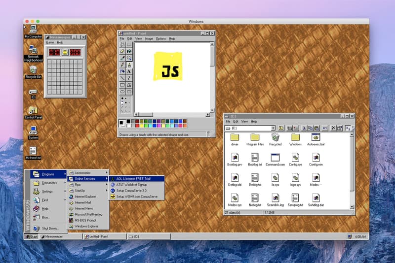 Microsoft Windows 95 Application Download Details Apple iMac macOS Mac Linux Electronic Version Pain Wordpad Minesweeper