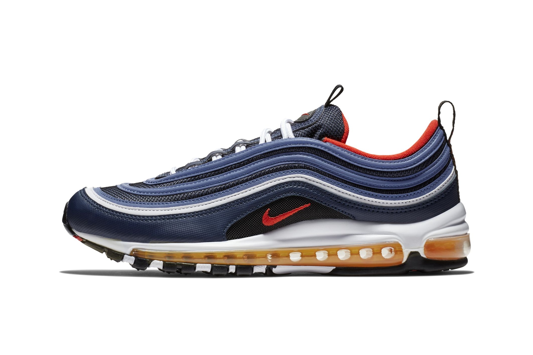 Nike Air Max 97 Midnight Navy Habanero Red Release info sneaker colorway date price navy red yellow