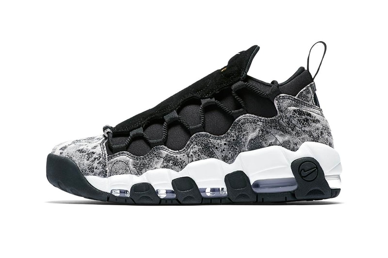nike air more money lx 2018 august nike sportswear footwear Black crinkled Leather Suede