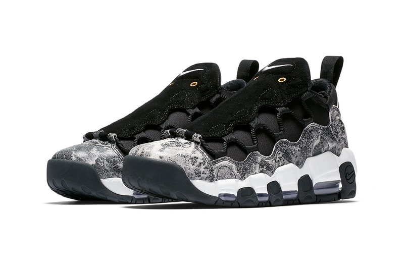 nike air more money lx 2018 august nike sportswear footwear Black crinkled Leather Suede