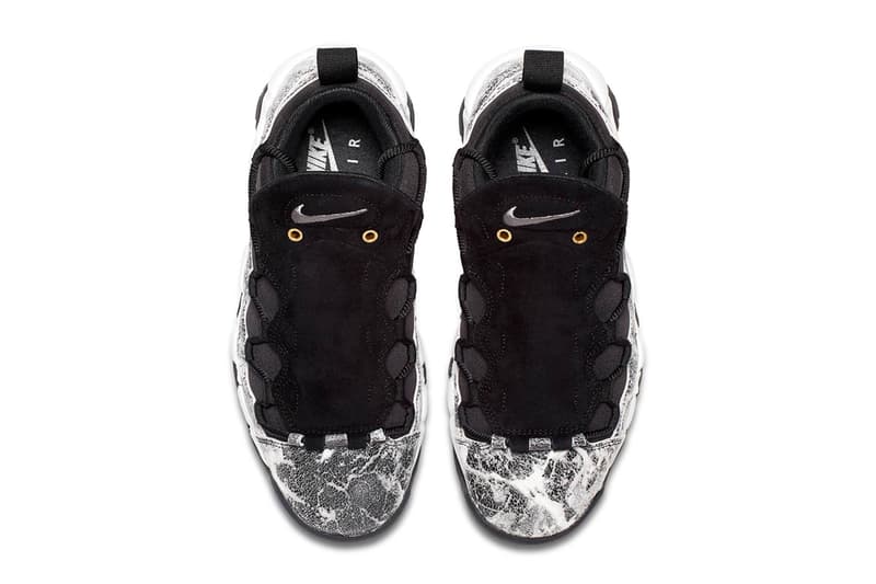 nike air more money lx 2018 august nike sportswear footwear Black crinkled Leather Suede