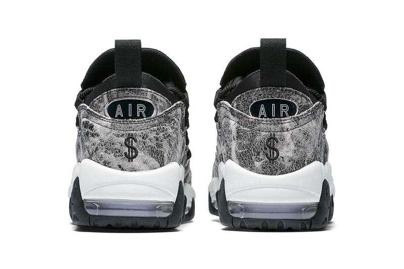 nike air more money lx 2018 august nike sportswear footwear Black crinkled Leather Suede