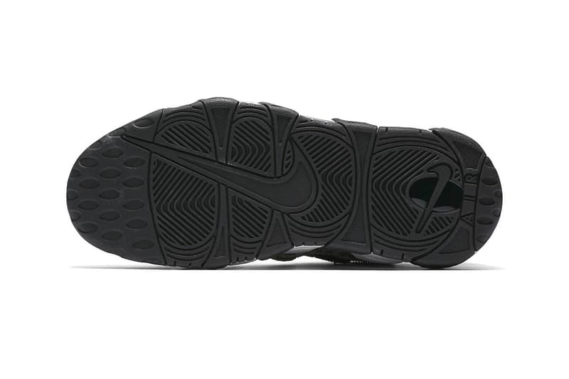nike air more money lx 2018 august nike sportswear footwear Black crinkled Leather Suede