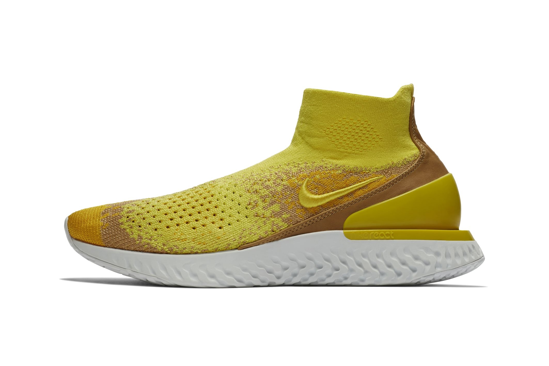 Nike Rise React Flyknit "Sonic Yellow" Release date sneaker sock colorway price purchase "SONIC YELLOW/DARK STUCCO-AMARILLO"