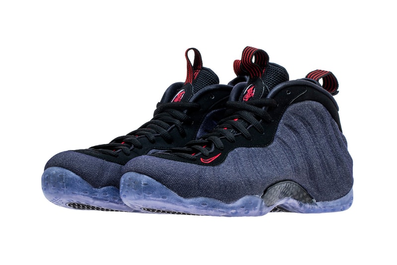 Nike Air Foamposite One Denim Release Date Obsidian Black University Red sneaker colorway