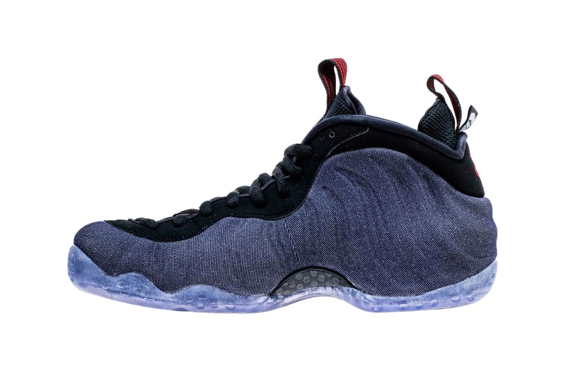 Nike Air Foamposite One Denim Release Date Obsidian Black University Red sneaker colorway