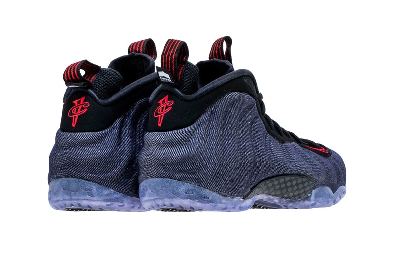 Nike Air Foamposite One Denim Release Date Obsidian Black University Red sneaker colorway