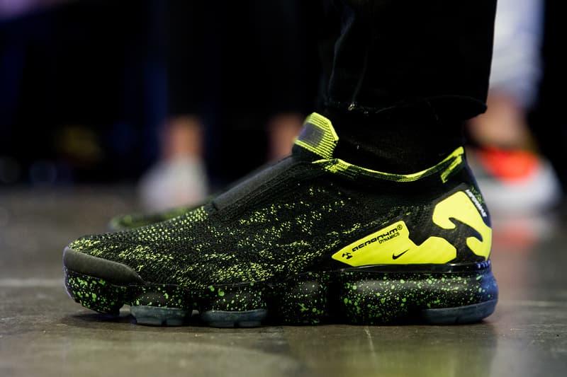 #OnFeet Agenda Las Vegas 2018 Pusha T Chief Keef Air Jordan 1 Retro High Off-White Chicago, adidas x Raf Simons Ozweego, Nike Element React 87, NikeCraft Mars Yard Shoe 2.0 Tom Sachs Space Camp, Nike SB Blazer Supreme, ACRONYM x Nike Air VaporMAx Moc 2, Nike Air Max 1 Parra, and the Air Jordan 3 Retro Oregon Pit Crew