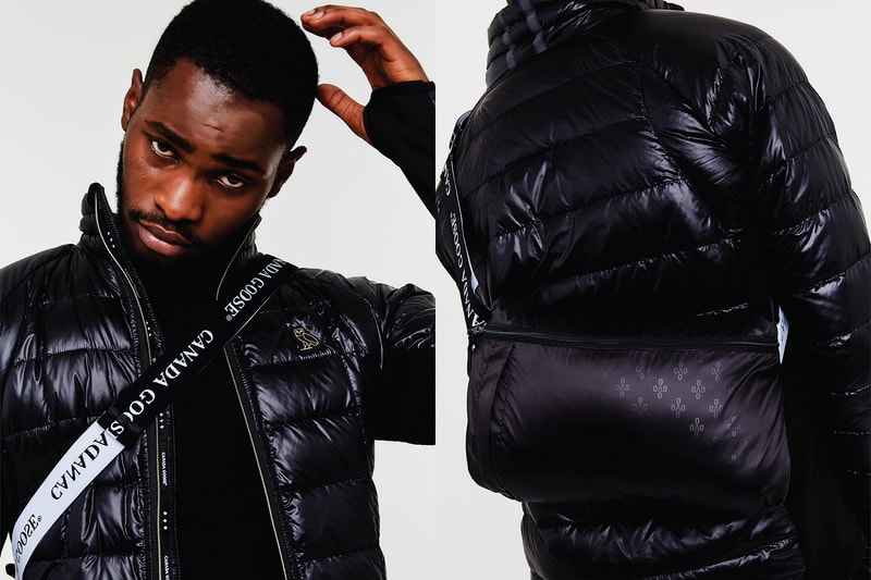 ovo canada goose collaboration fall winter 2018 hybridge jacket yellow white orange black drake august 24 drop release date look info news sneak peak colorways price retail buy sale sell padded shoulder cross body bag transformable Electric Blaze Electric Fizz White Noise