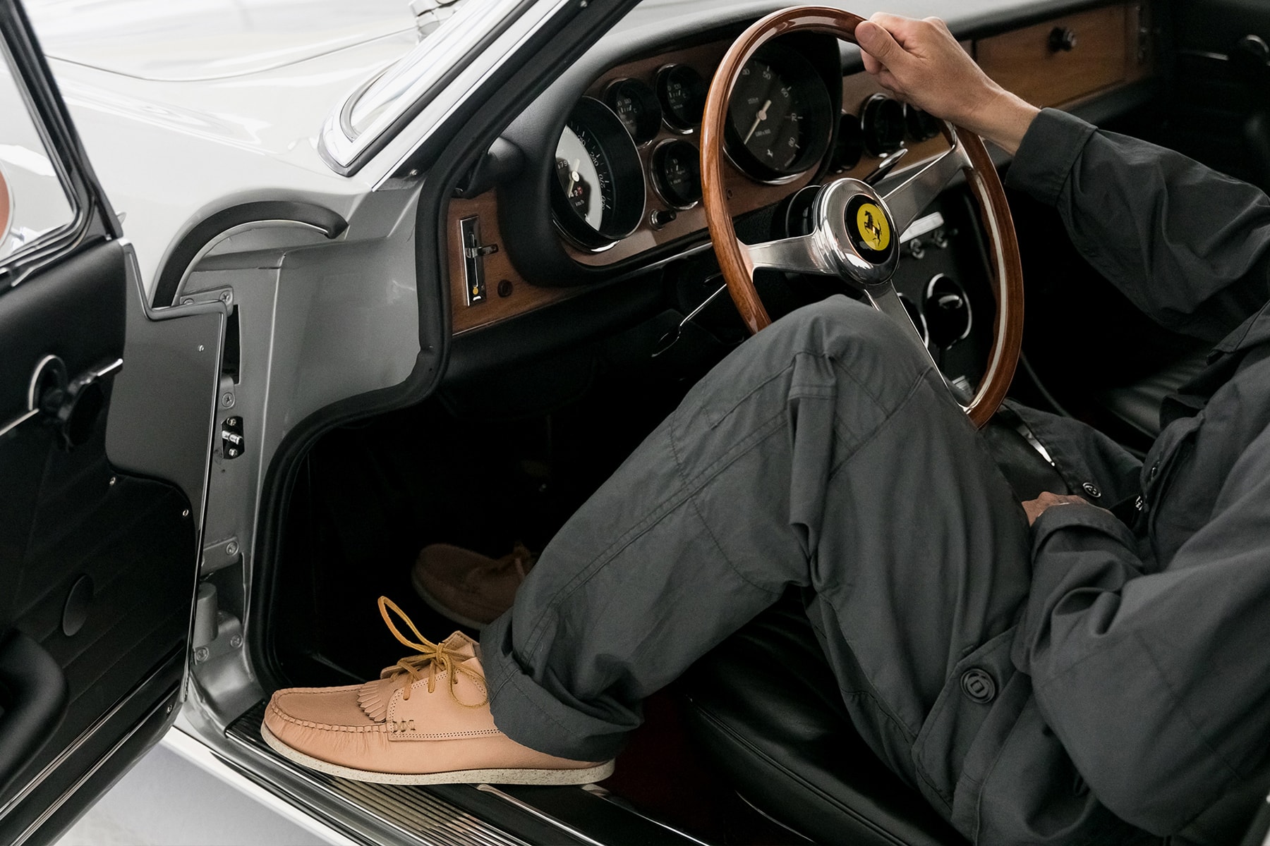 Period Correct yuketen collaboration driving shoes yuki matsuda leather beige kiltie california lookbook Ferrari 330 GT 2 2 footwear exclusive drop release date