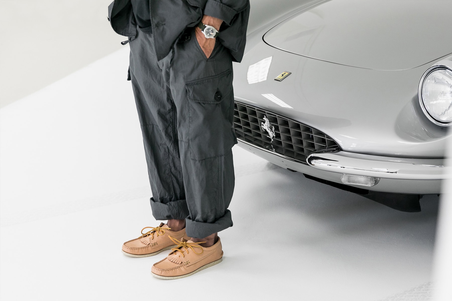 Period Correct yuketen collaboration driving shoes yuki matsuda leather beige kiltie california lookbook Ferrari 330 GT 2 2 footwear exclusive drop release date