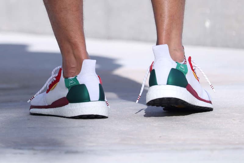 Pharrell Williams adidas Solar Hu Glide ST White red black stripe hu collaboration exclusive drop release on foot