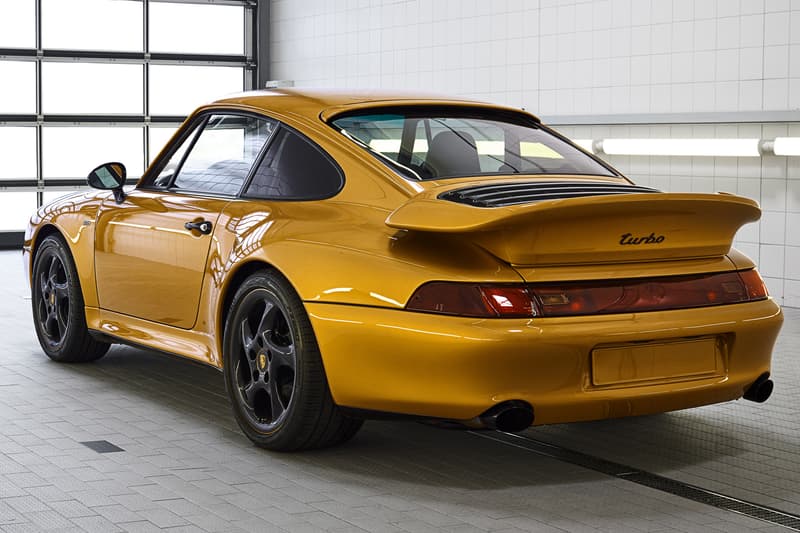 porsche 1998 911 turbo 993 project gold restoration upgrade body 450 horsepower flat six engine golden yellow metallic paint job exclusive auction october 27 2018 sothebys