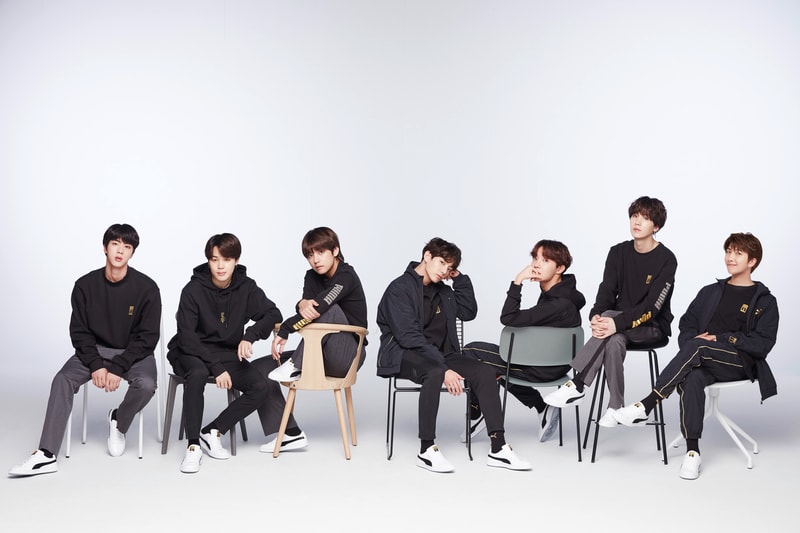 PUMA Korean Boy Band BTS Basket Silhouette black gold white leather